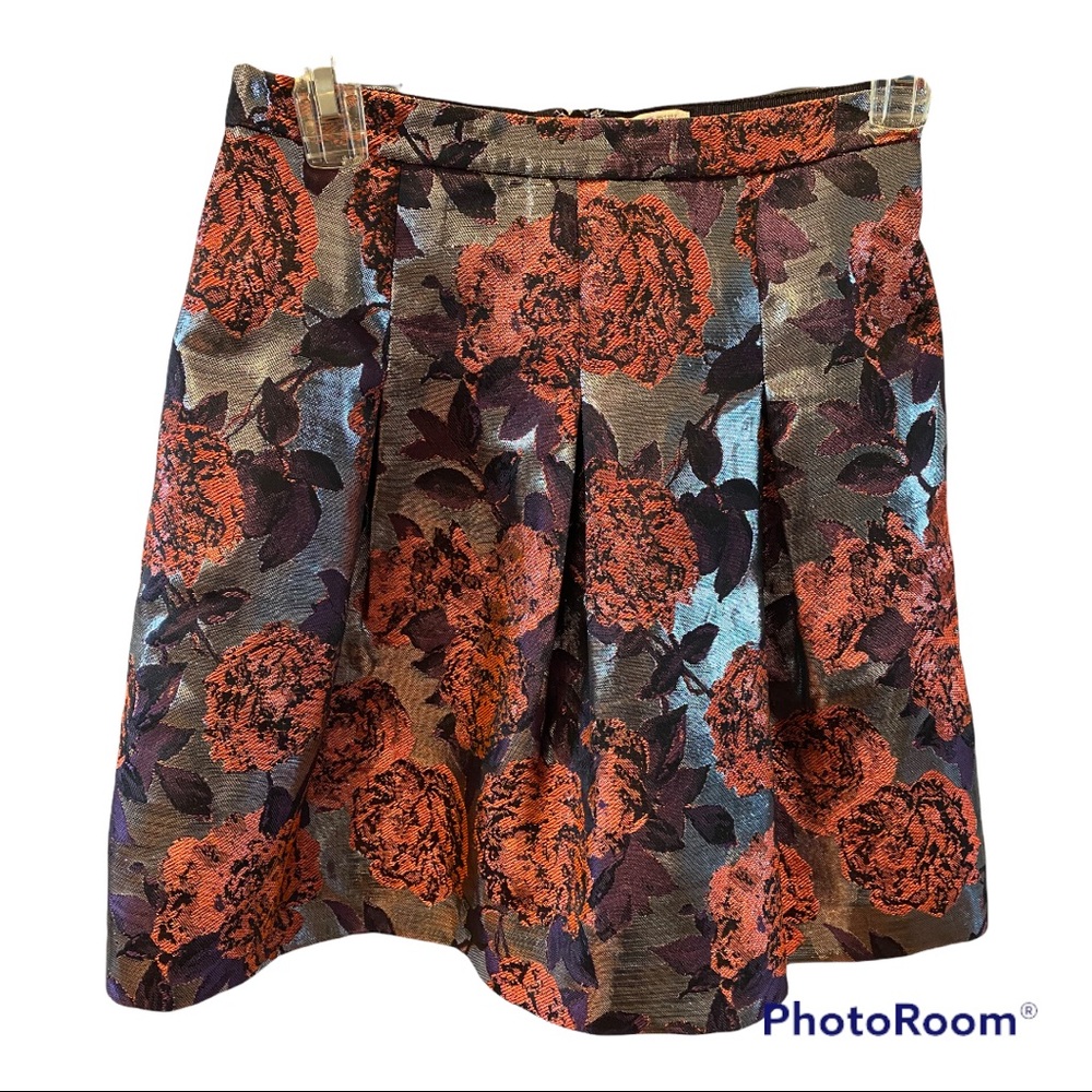 J. CREW METALLIC FLORAL JACQUARD PLEATED SKIRT Size 00